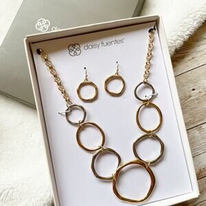 Daisy Fuentes Large Links Necklace And Earring Set Gold Silver Circles New